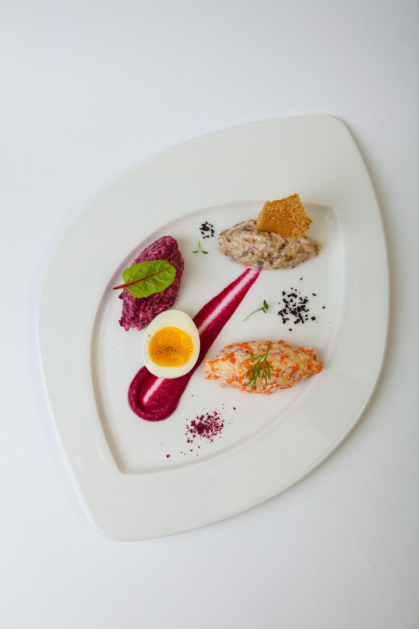 Close-up of plated modern home-cooked dish